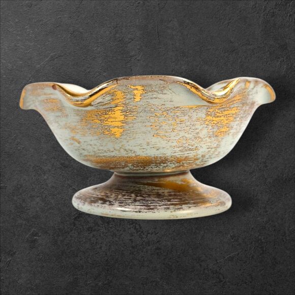 Vintage Stangl 22K Gold Candle Holders #5069 Seafoam Ruffled Mid-Century Pair - Picture 6 of 11